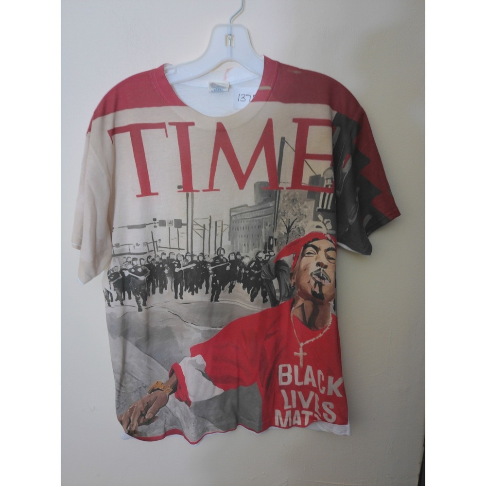 Jerzees T-Shirt Men M Red White Tupac Black Lives Matter Time Graphic Tee